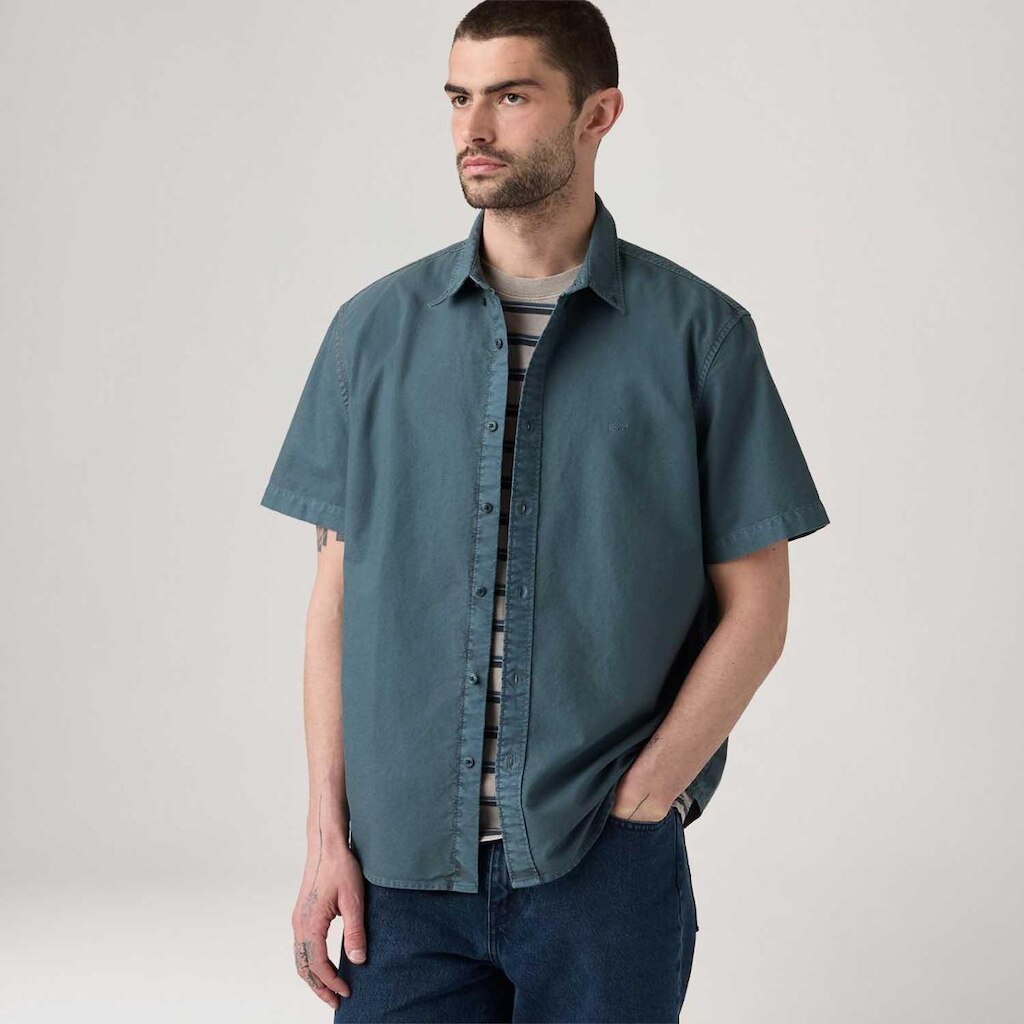 Camisa Levi's Authentic Button Down Azul Petróleo Manga Curta Masculina