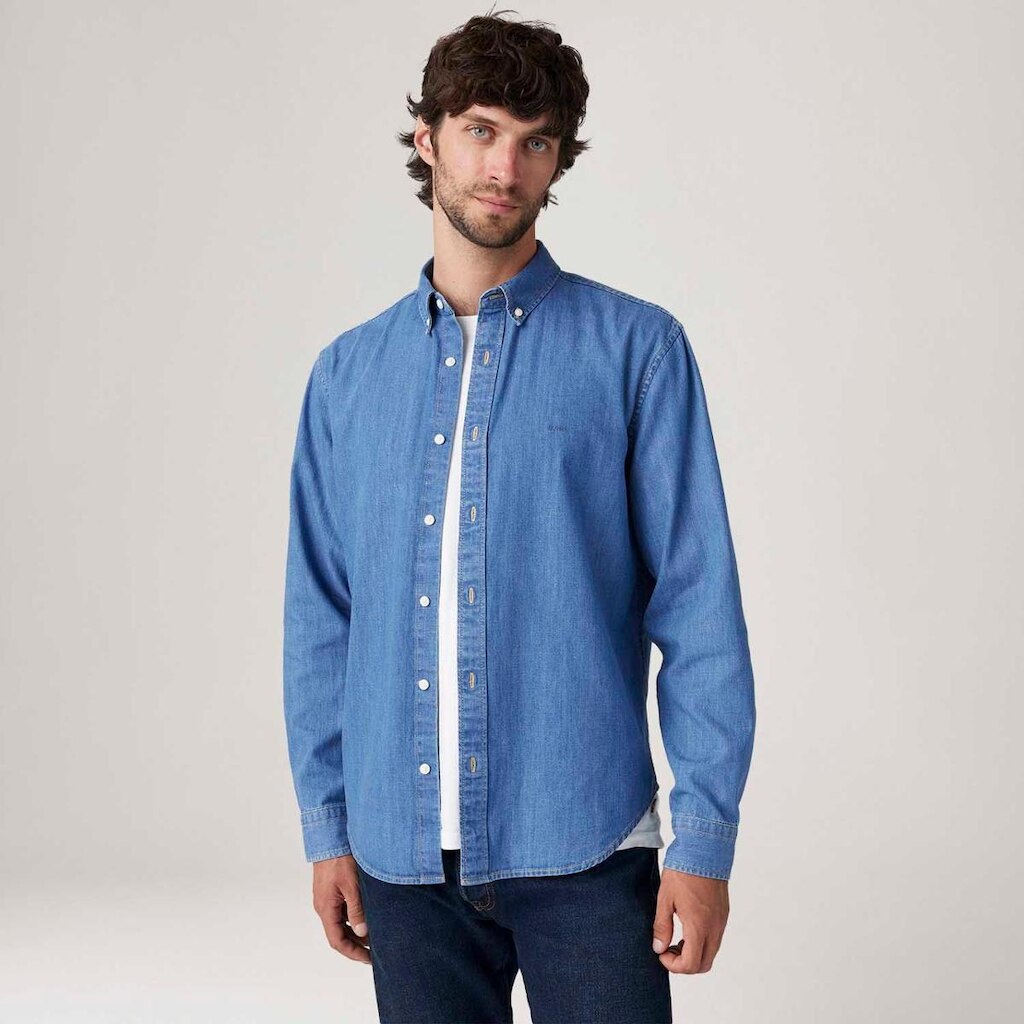 Camisa Levi's Authentic Button Down Manga Longa Lavagem Média Masculina
