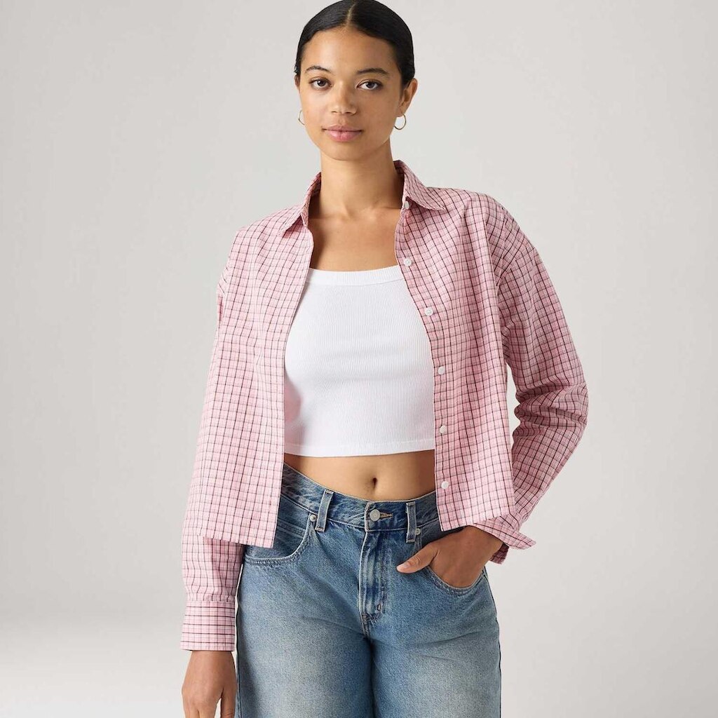Camisa Levi's Cropped Harlie Xadrez Rosa Manga Longa Feminina