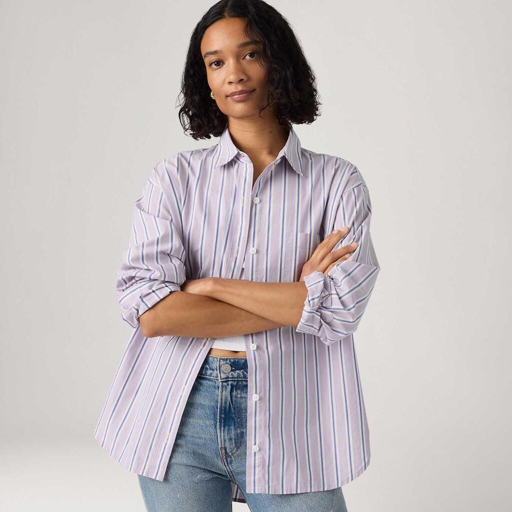 Camisa Levi's Harlie Boyfriend Listrada Lilás Manga Longa Feminina