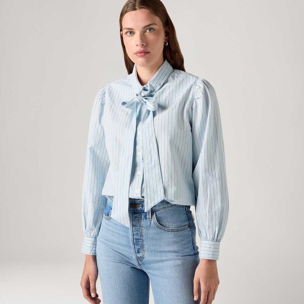 Camisa Levi's Judice Western Listrada Azul Claro Manga Longa Feminina