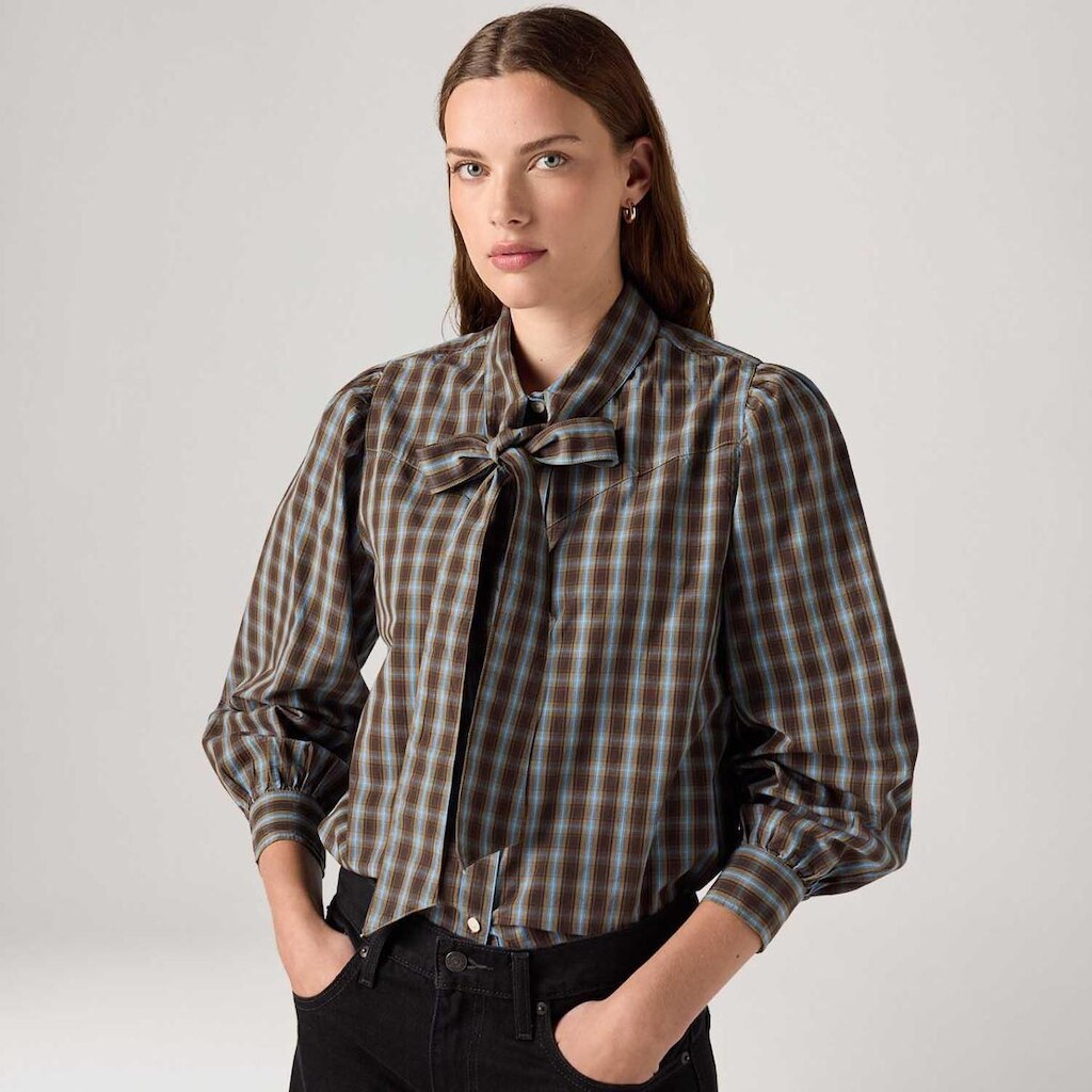 Camisa Levi's Judice Western Xadrez Marrom Manga Longa Feminina
