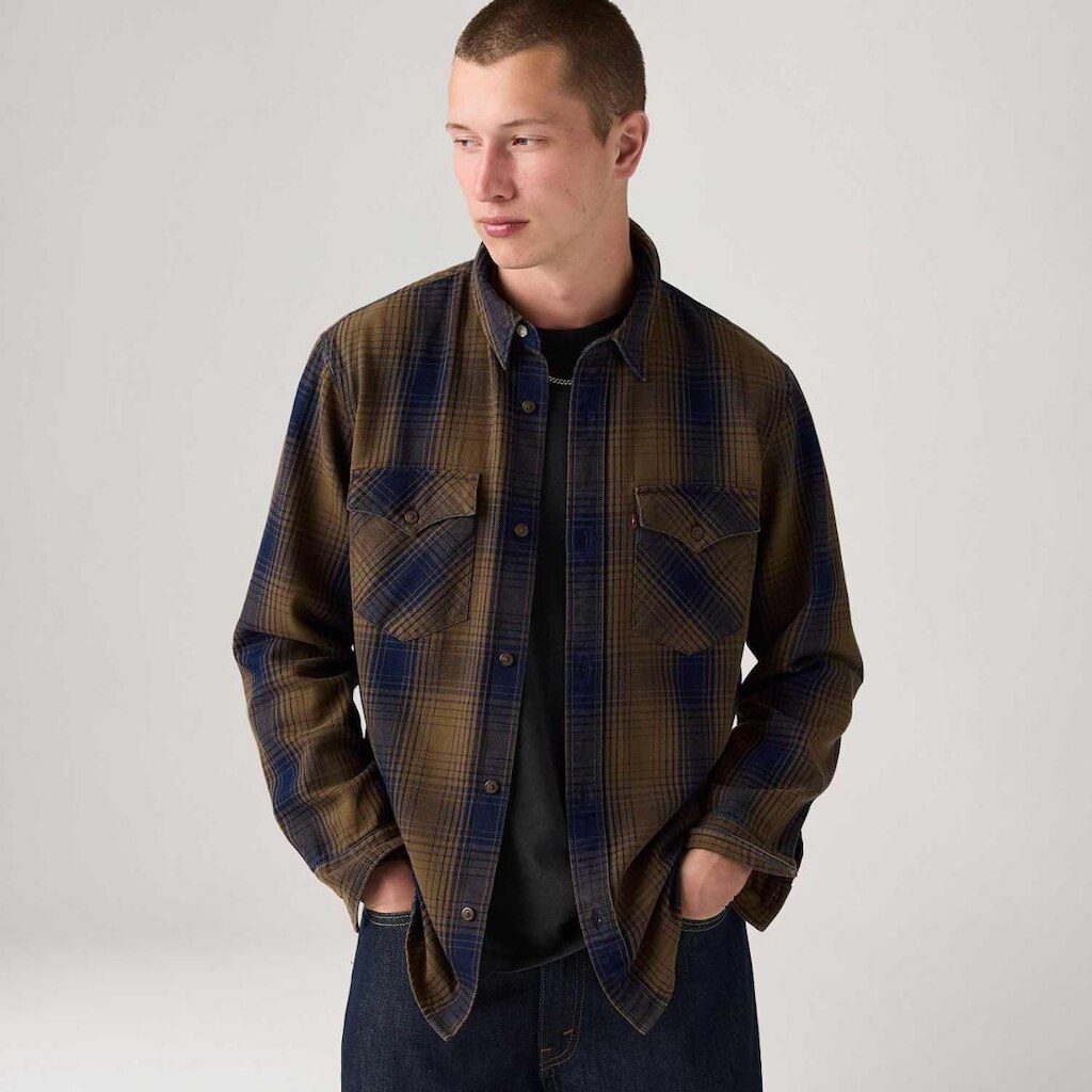 Camisa Levi's Relaxed Western Xadrez Marrom Manga Longa Masculina
