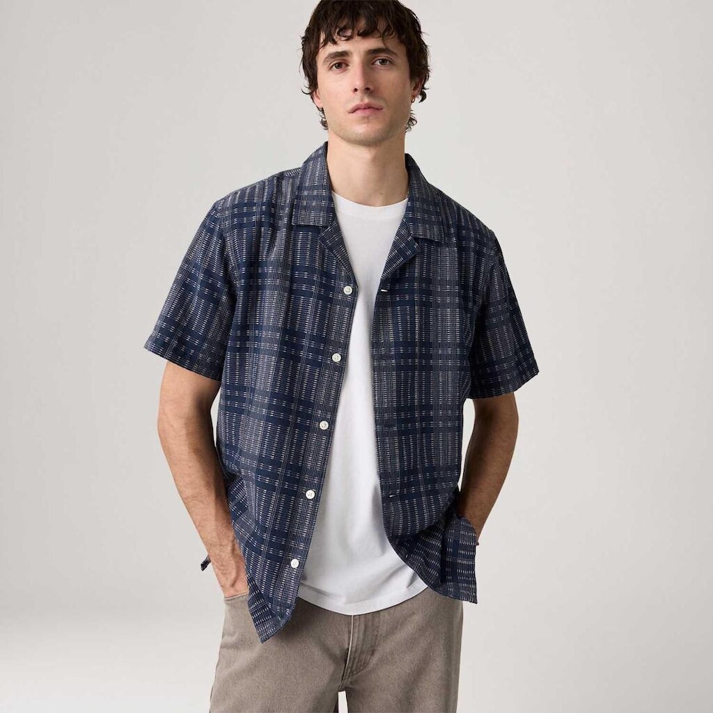 Camisa Levi's Sunset Standard Xadrez Cinza Manga Curta Masculina