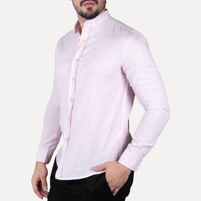 Camisa Linho Masculina Gola Padre Rosa