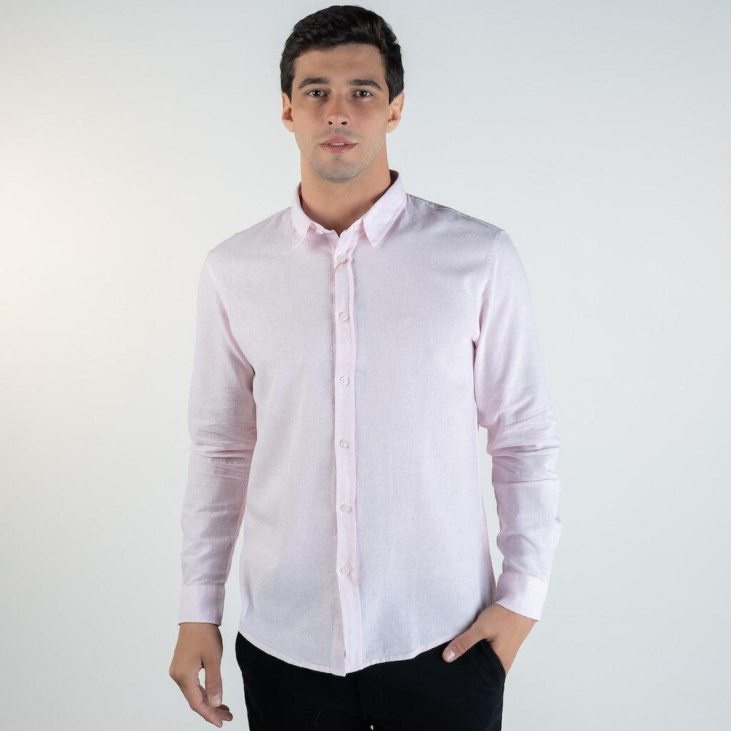 Camisa Linho Pienza Versatiold Rosa Claro