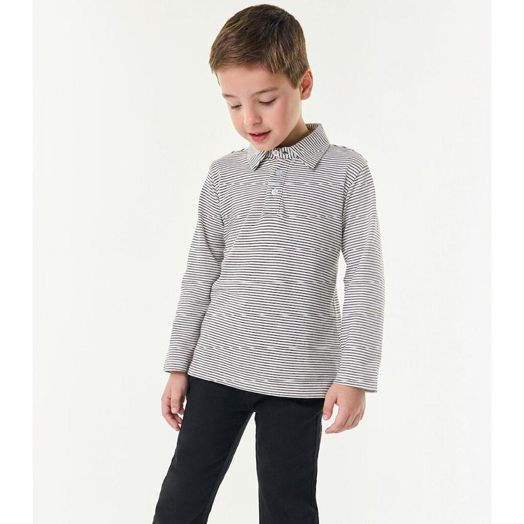 Camisa Listrada Infantil Manga Longa Trick Nick Bege