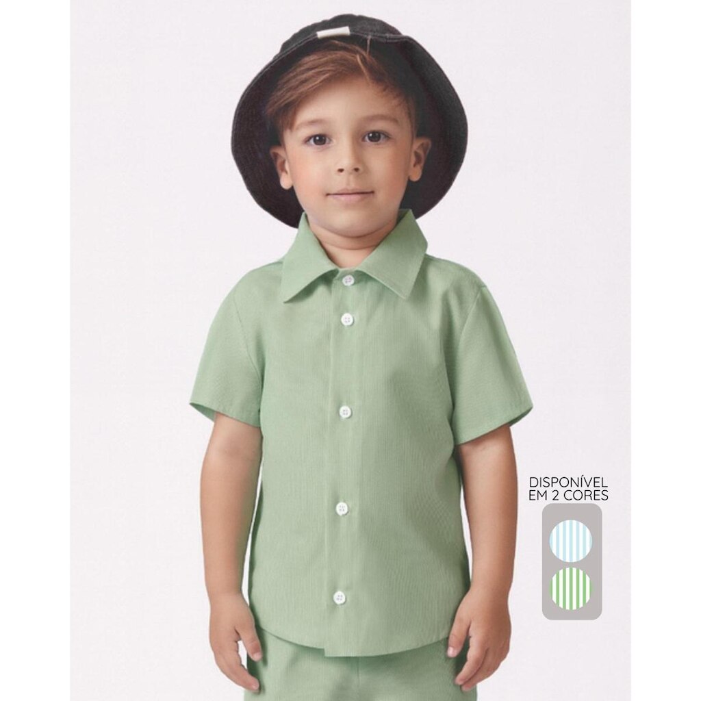 Camisa listrada verão infantil clássica leve sofisticada - Azul e Verde - Menino 1 a 10 anos