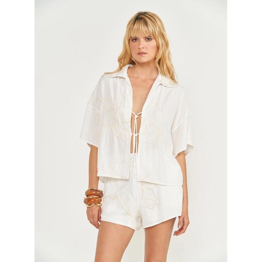 Camisa Loose Bordada Com Amarração Frontal Colcci