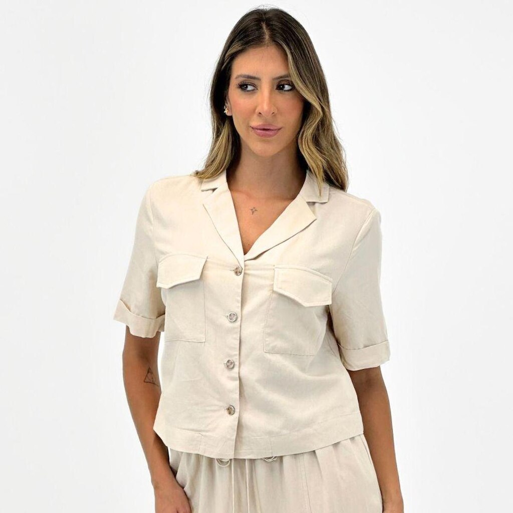 Camisa Mamô Cropped em Tecido Manga curta Feminina
