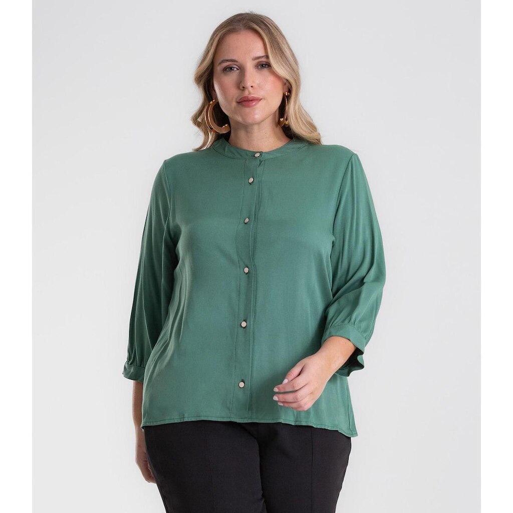 Camisa Manga 3/4 Gola Padre Plus Size Secret Glam Verde