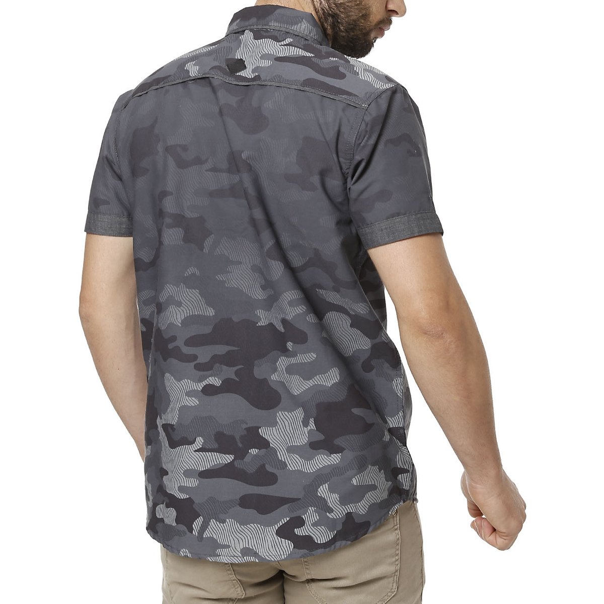 camisa social manga curta camuflada