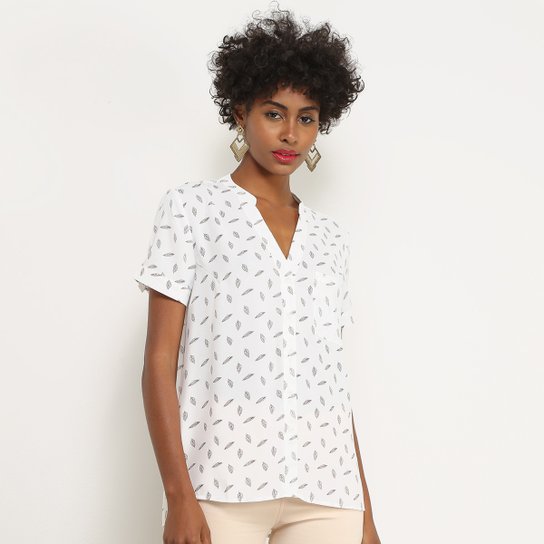 Camisa Manga Curta Facinelli Folhagem Feminina - Branco
