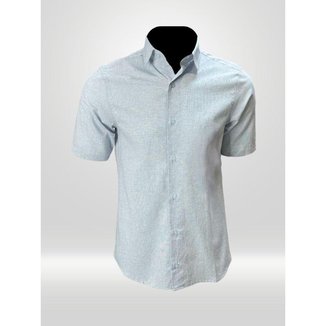 Camisa Manga Curta Masculina Linho Azul Céu