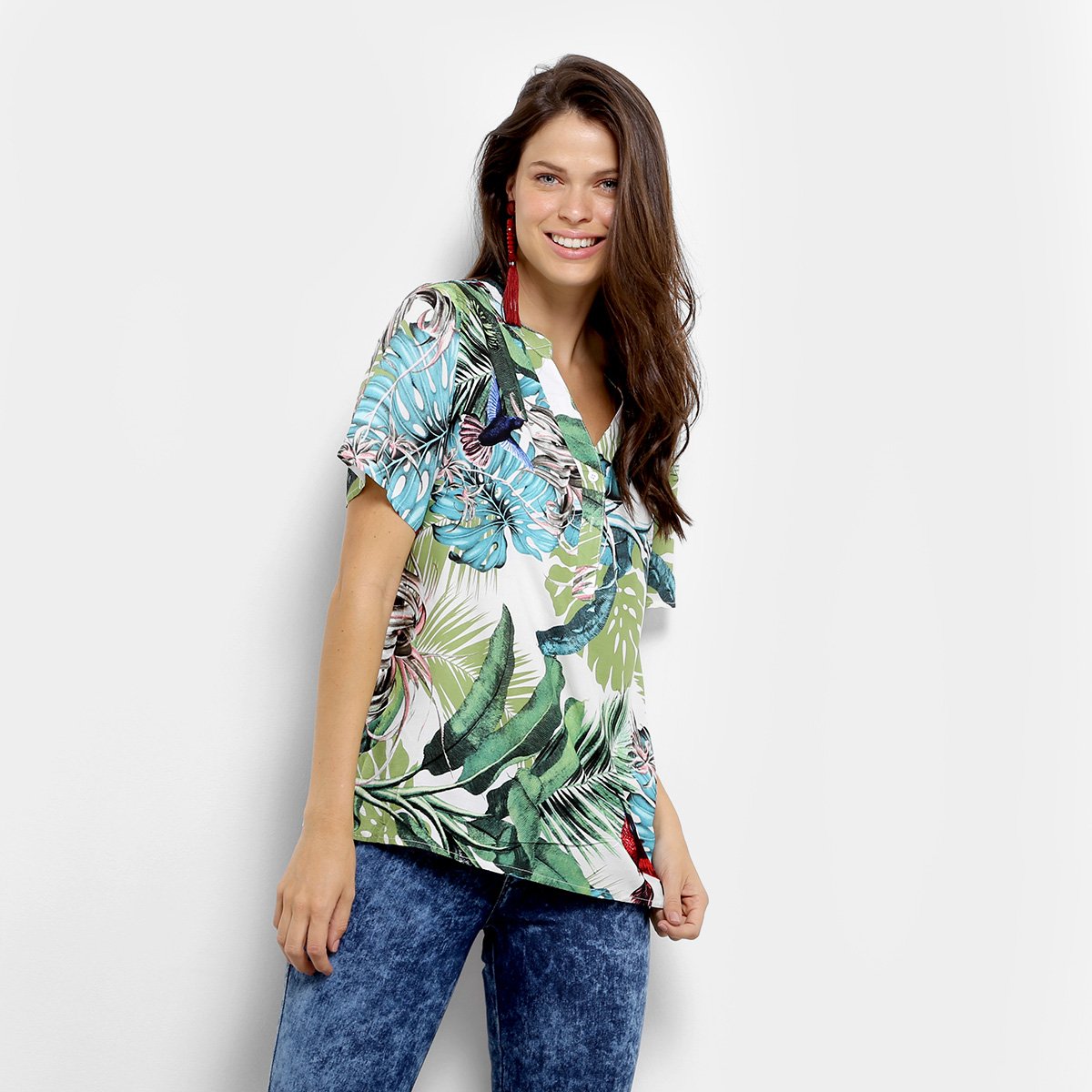 camisa tropical feminina
