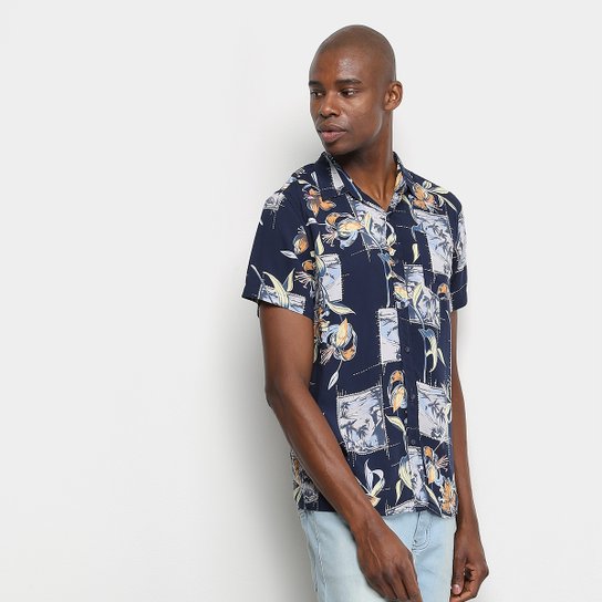 Camisa Manga Curta Pacific Blue Beach Masculina - Marinho