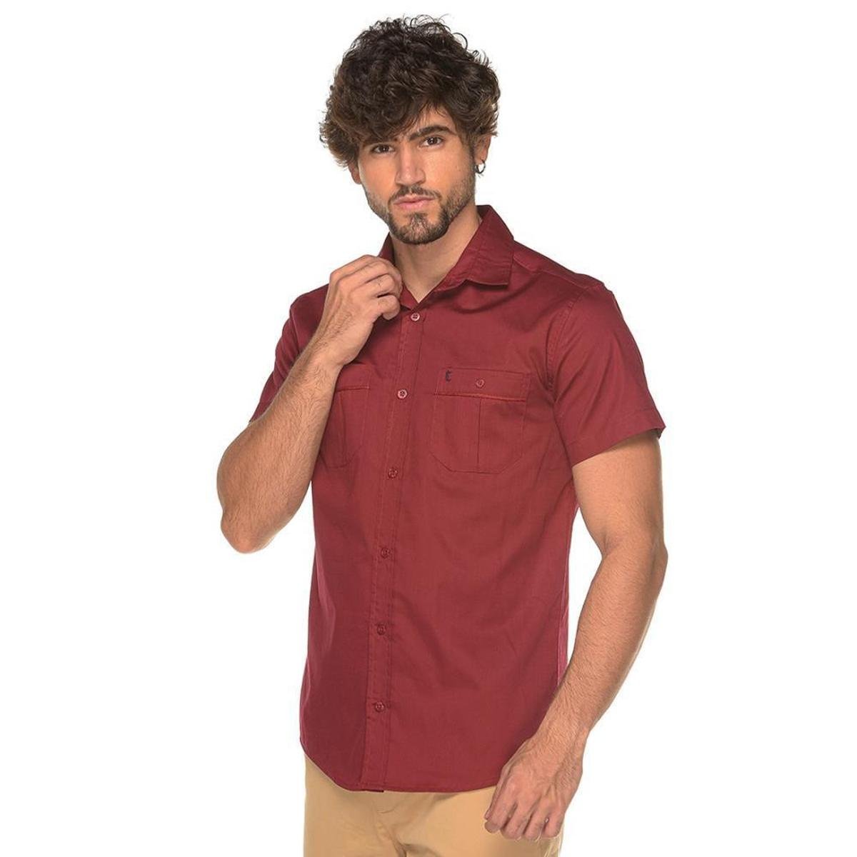 Camisa Manga Curta Slim Masculina Bolso Algodão Lisa Jovem Menor preço em Camisa Manga Curta Slim Masculina Bolso Algodão Lisa Jovem