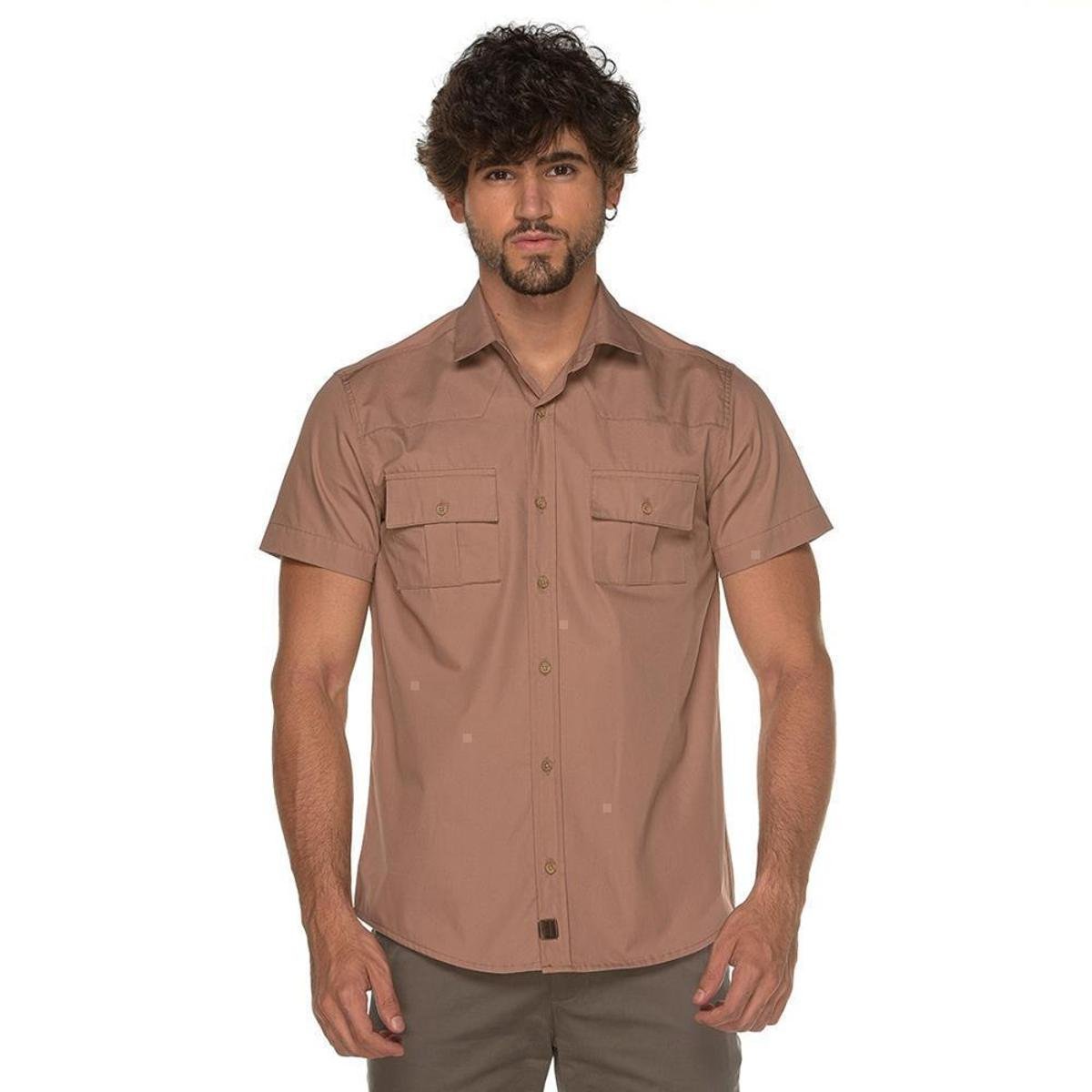 Camisa Manga Curta Slim Masculina Bolso Algodão Lisa Moderna Menor preço em Camisa Manga Curta Slim Masculina Bolso Algodão Lisa Moderna