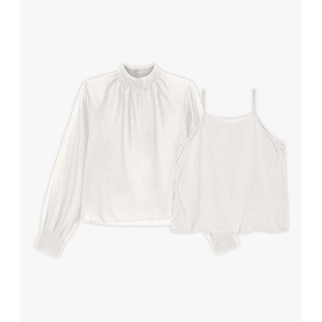 Camisa Manga Longa Chiffon Com Regata Endless Bege