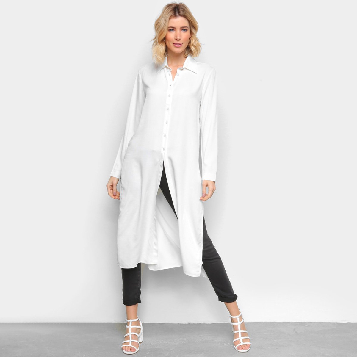 Camisa Manga Longa Colcci Alongada Feminina - Areia Menor preço em Camisa Manga Longa Colcci Alongada Feminina - Areia