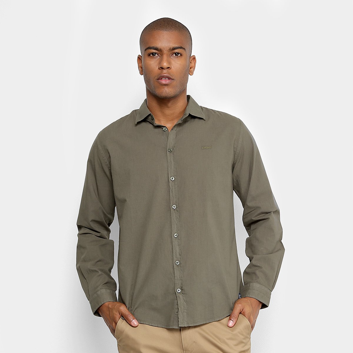 Camisa Manga Longa Colcci Básica Algodão Masculina - Verde escuro Menor preço em Camisa Manga Longa Colcci Básica Algodão Masculina - Verde escuro