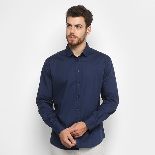 Camisa Manga Longa Colcci Slim Elastano Masculina - Marinho