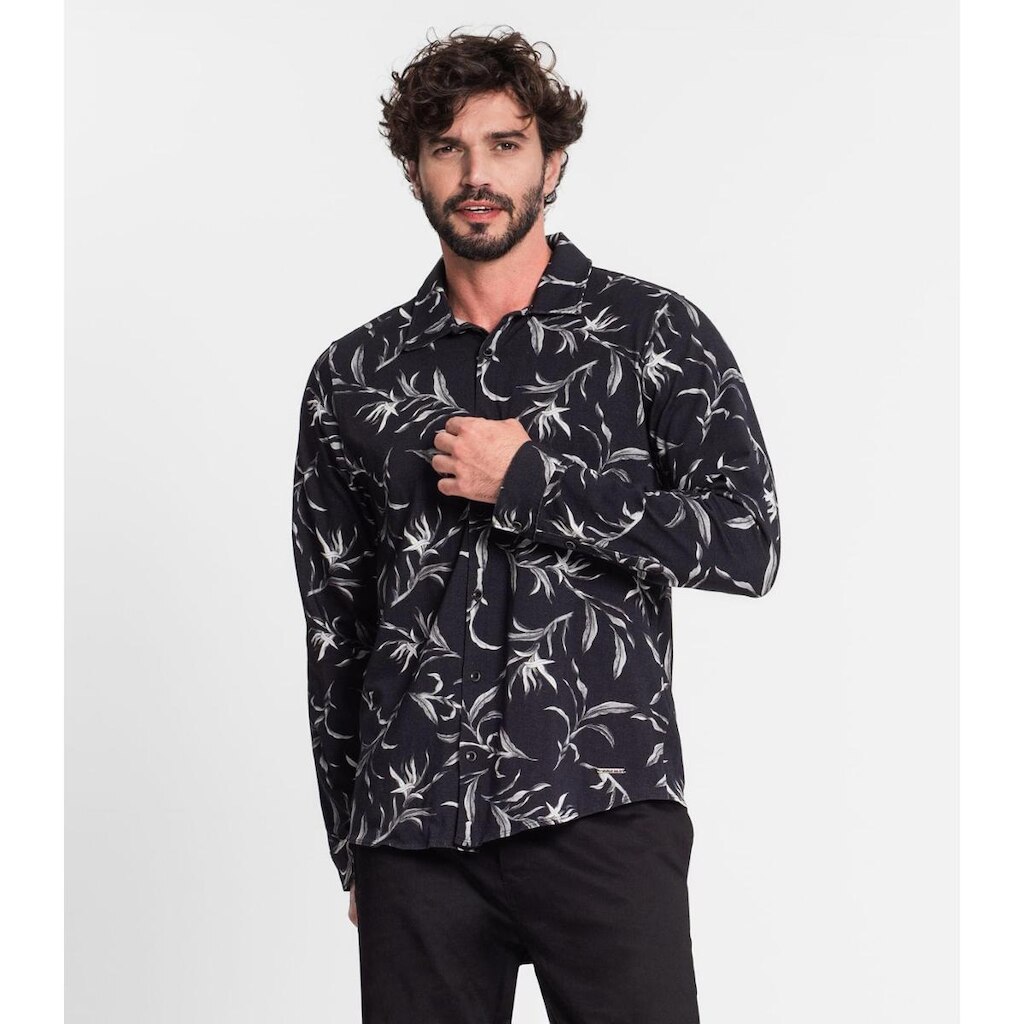 Camisa Manga Longa Em Cotton Leve Diametro Preto