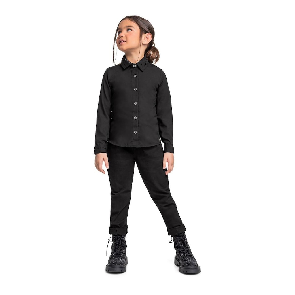 Camisa Manga Longa em Tricoline para Menina Quimby
