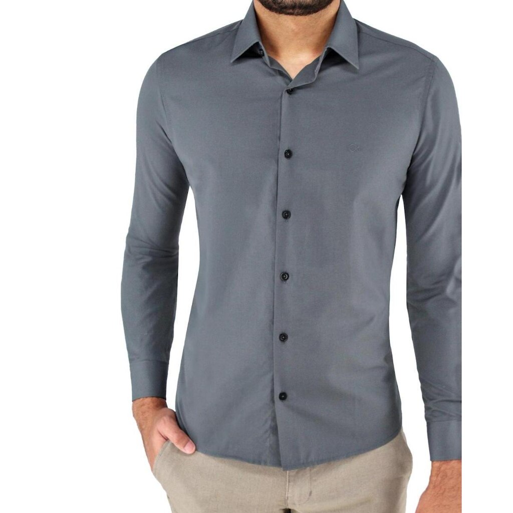 Camisa Manga Longa Essencial Slim Masculina Ogochi 001520072 Chumbo
