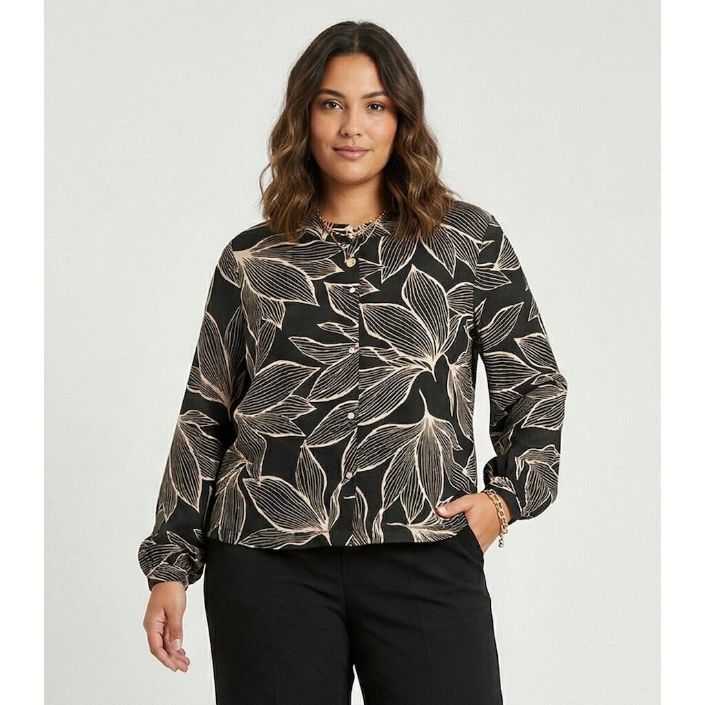 Camisa Manga Longa Estampada Plus Size Secret Glam Preto