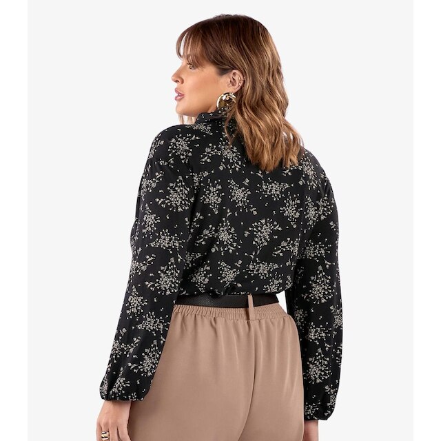 Camisa Manga Longa Estampada Plus Size Secret Glam Preto
