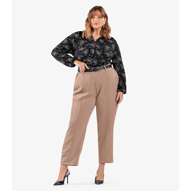 Camisa Manga Longa Estampada Plus Size Secret Glam Preto