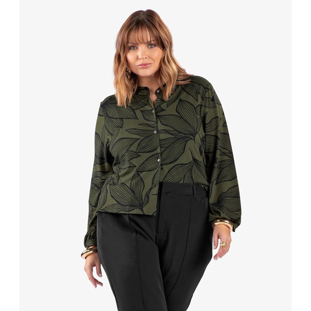 Camisa Manga Longa Estampada Plus Size Secret Glam Verde