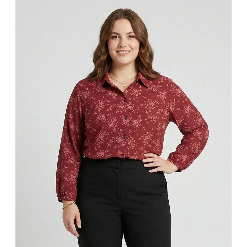 Camisa Manga Longa Estampada Plus Size Secret Glam Vermelho