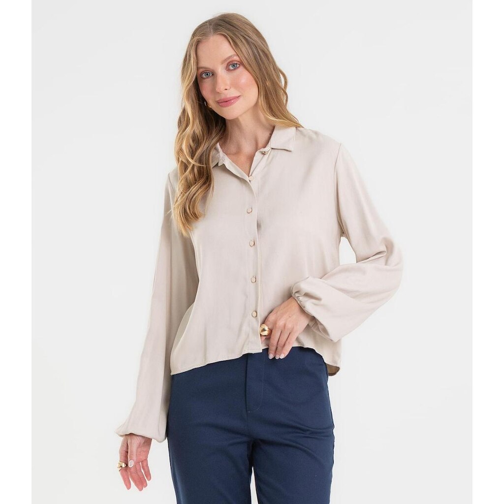 Camisa Manga Longa Feminina Em Viscose Rovitex Bege