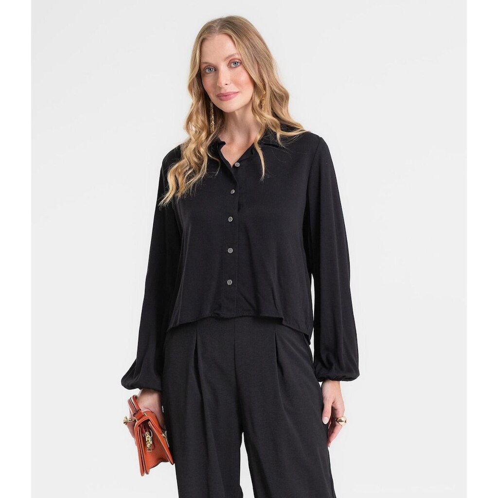 Camisa Manga Longa Feminina Em Viscose Rovitex Preto