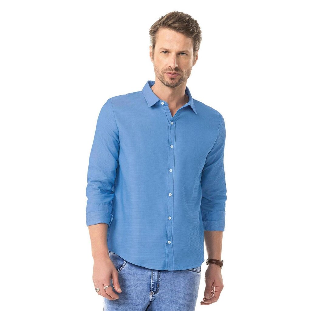 Camisa Manga Longa Fio Tinto Diametro Azul