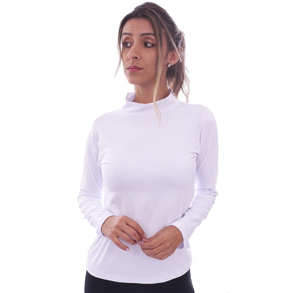 Camisa Manga Longa Gola Alta Viscolycra Feminina Academia Inverno Frio Mechler