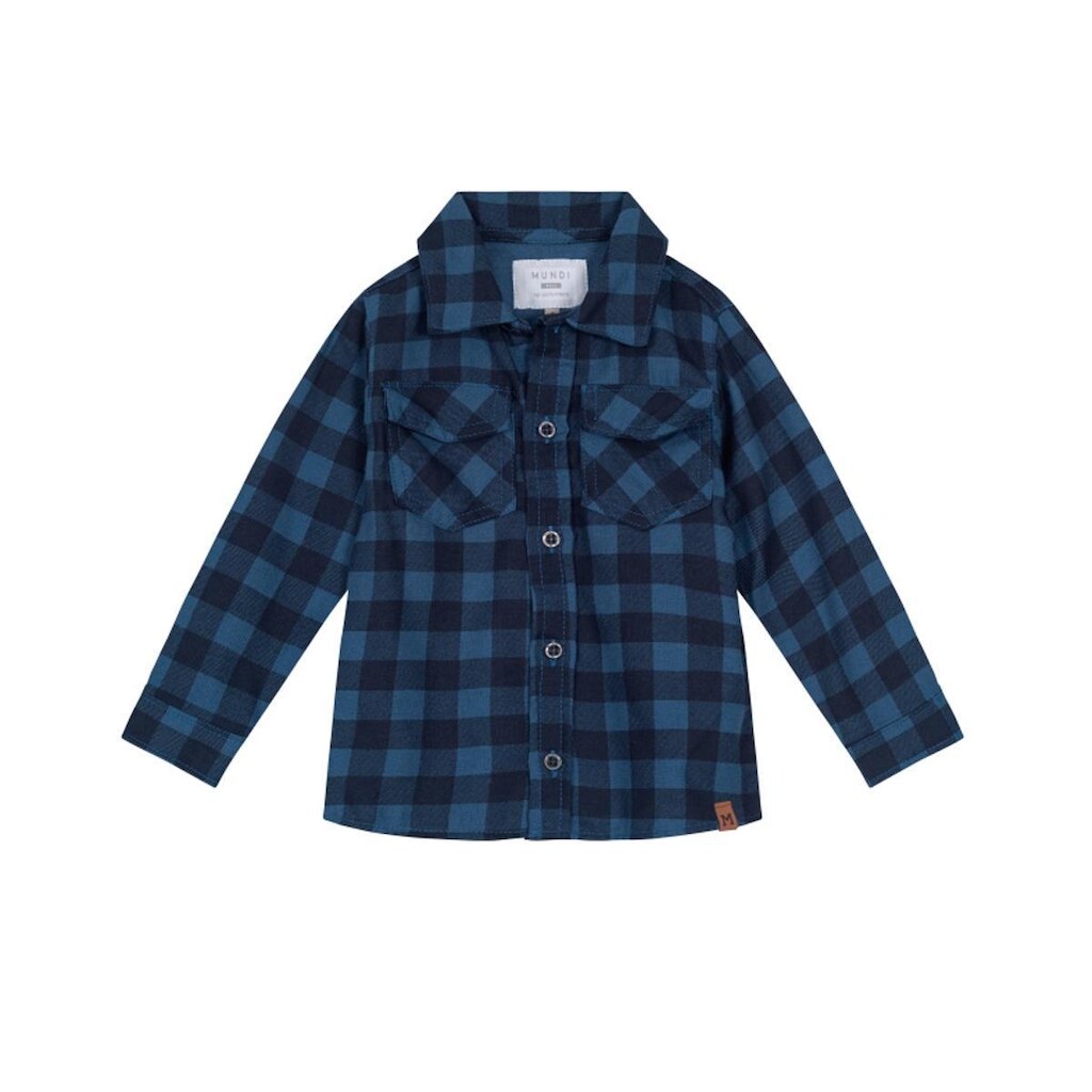Camisa Manga Longa Infantil Menino Flanelada Azul Mundi