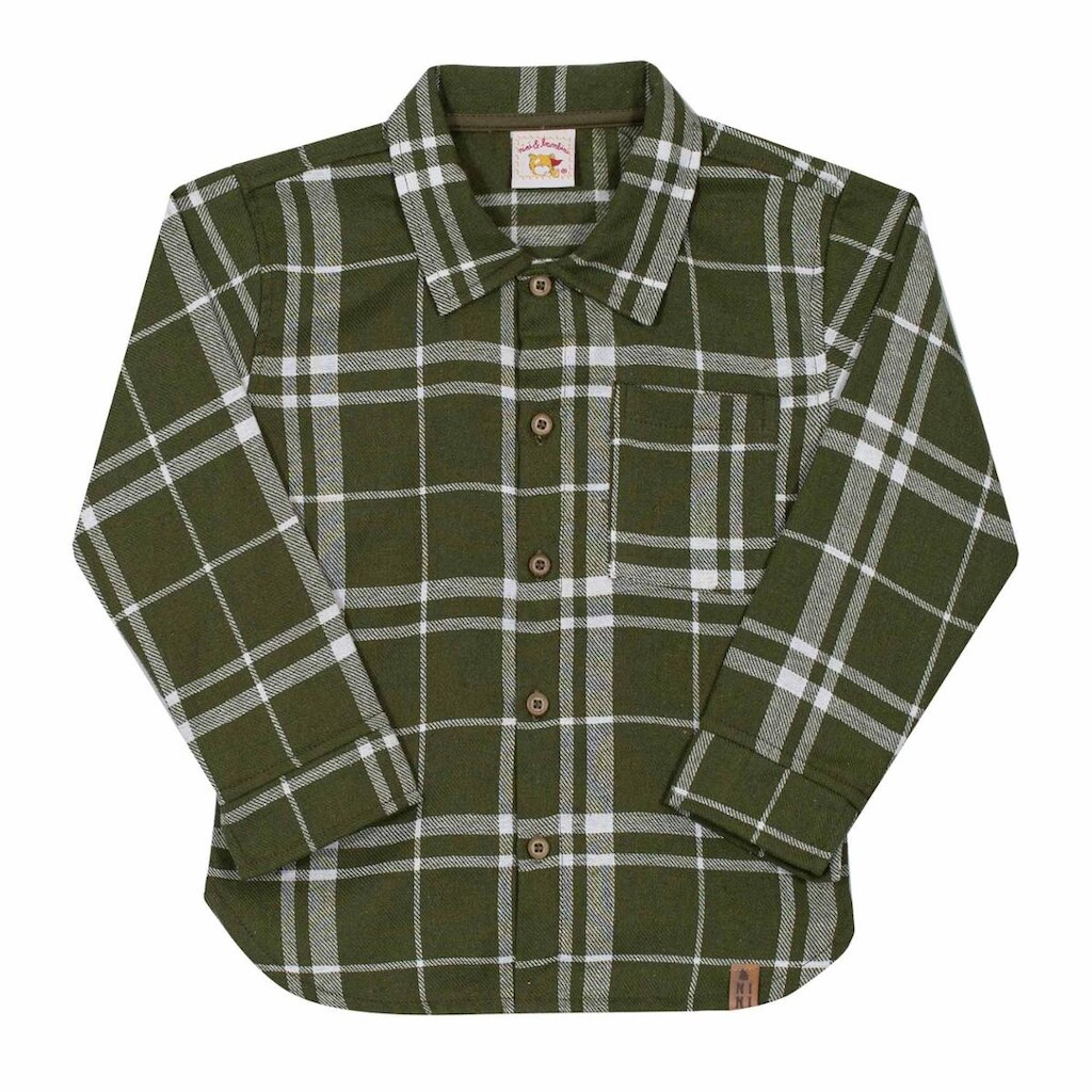 Camisa Manga Longa Infantil Menino Flanelada Verde Militar