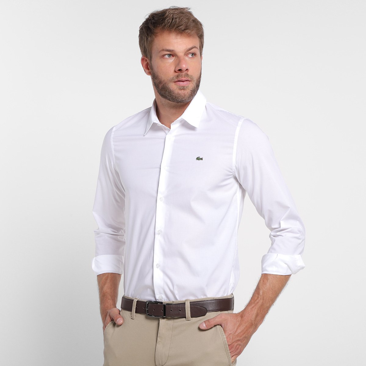 Camisa Manga Longa Lacoste Masculina - Branco Menor preço em Camisa Manga Longa Lacoste Masculina - Branco