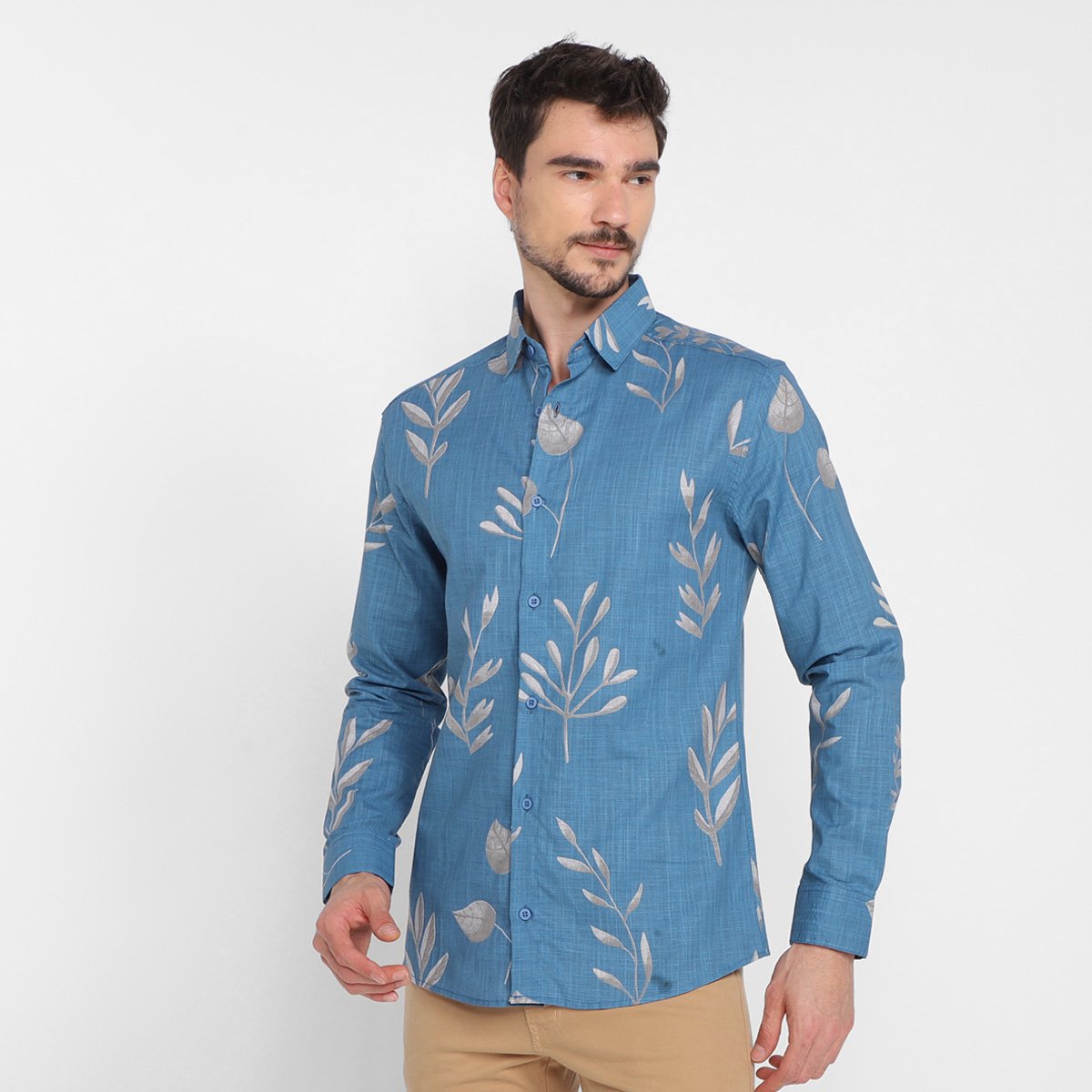 Camisa Manga Longa Milano Flame Estampada Masculina - Azul Petróleo Menor preço em Camisa Manga Longa Milano Flame Estampada Masculina - Azul Petróleo