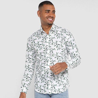 Camisa Manga Longa Milano Tricoline Estampada Masculina - Masculino