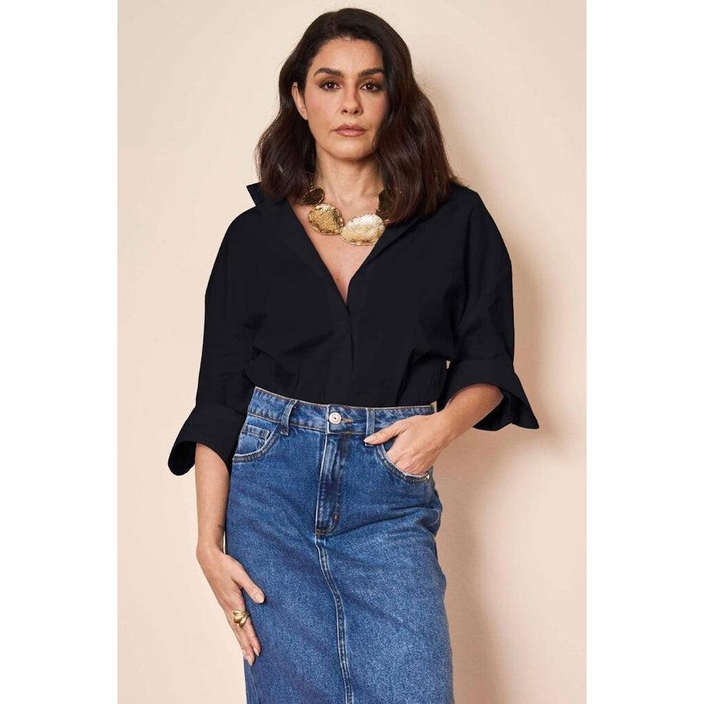 CAMISA MANGA LONGA OVERSIZE DOCE TRAMA FEMININA REF:106297