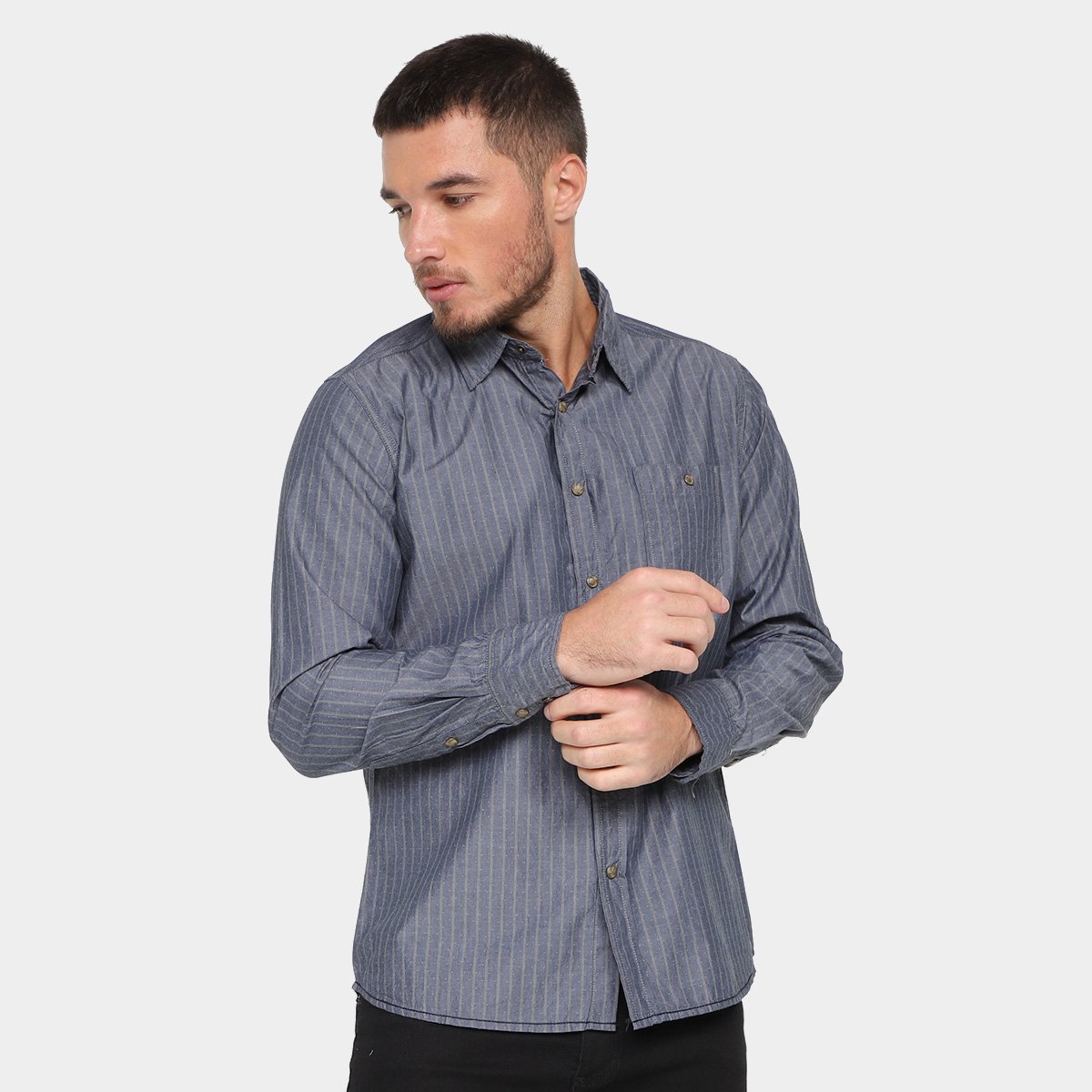 Camisa Manga Longa Pacific Blue Estampada Masculina - Cáqui Menor preço em Camisa Manga Longa Pacific Blue Estampada Masculina - Cáqui