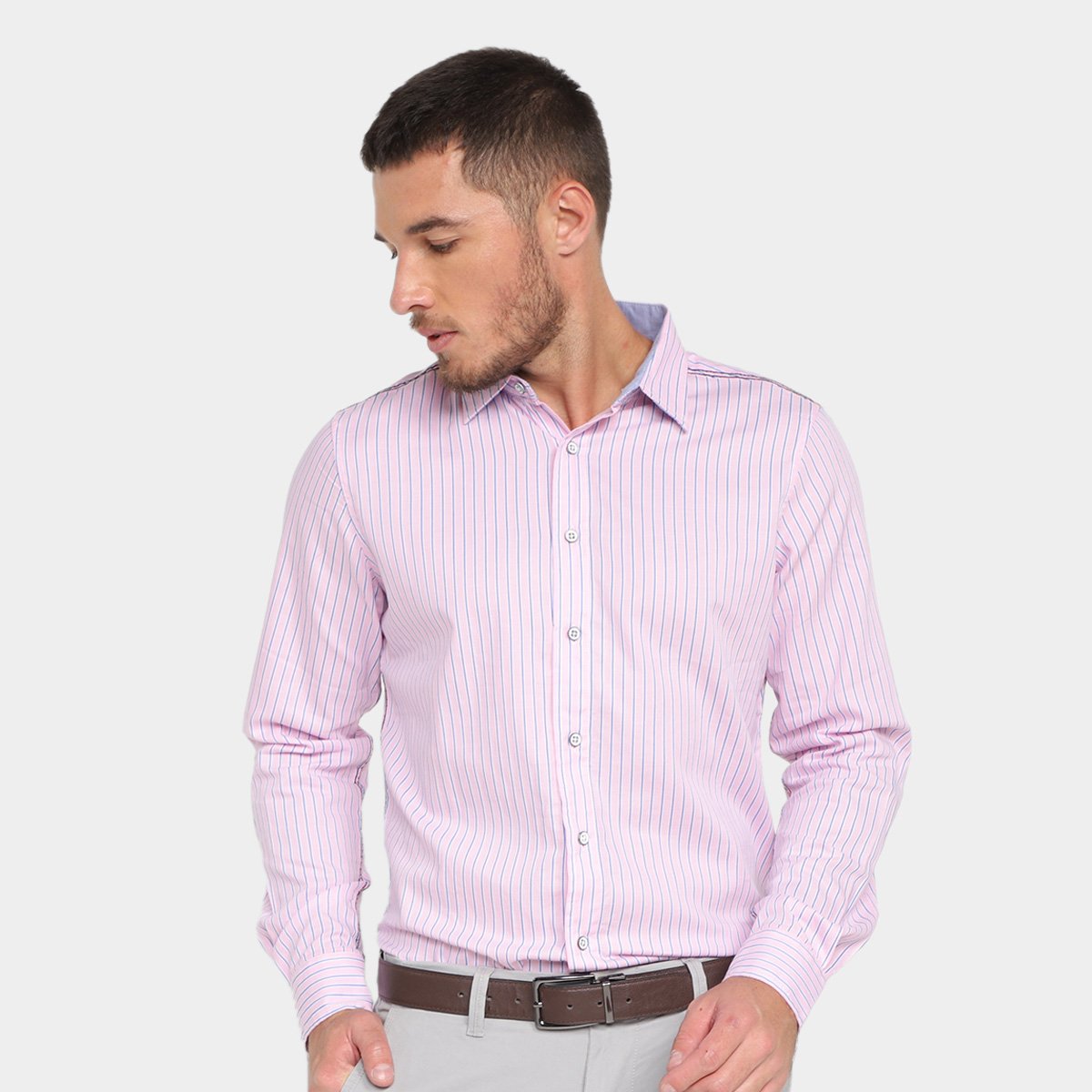 Camisa Manga Longa Pacific Blue Listrada Masculina - Pink Menor preço em Camisa Manga Longa Pacific Blue Listrada Masculina - Pink