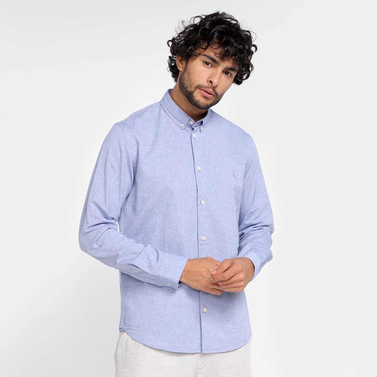 Camisa Manga Longa Reserva Oxford Color Masculina - Azul Escuro Menor preço em Camisa Manga Longa Reserva Oxford Color Masculina - Azul Escuro