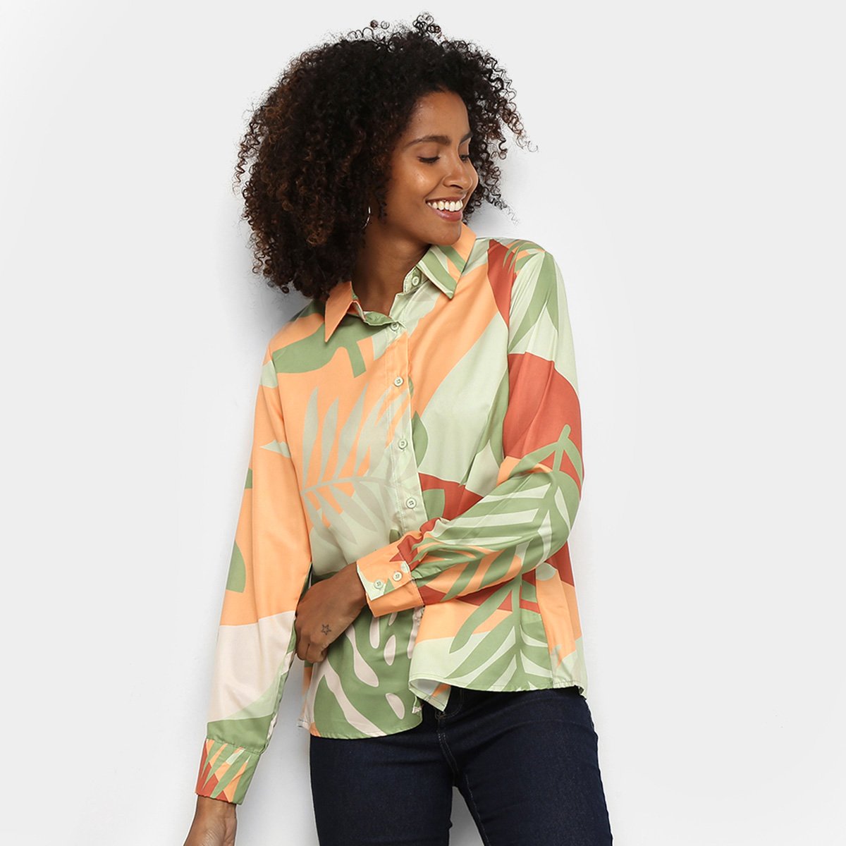Camisa Manga Longa Road Mel Estampada Feminina - Marrom Claro Menor preço em Camisa Manga Longa Road Mel Estampada Feminina - Marrom Claro
