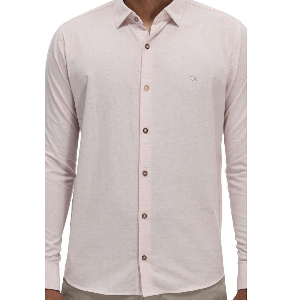 Camisa Manga Longa Slim Masculina Ogochi 001530142 Rosa