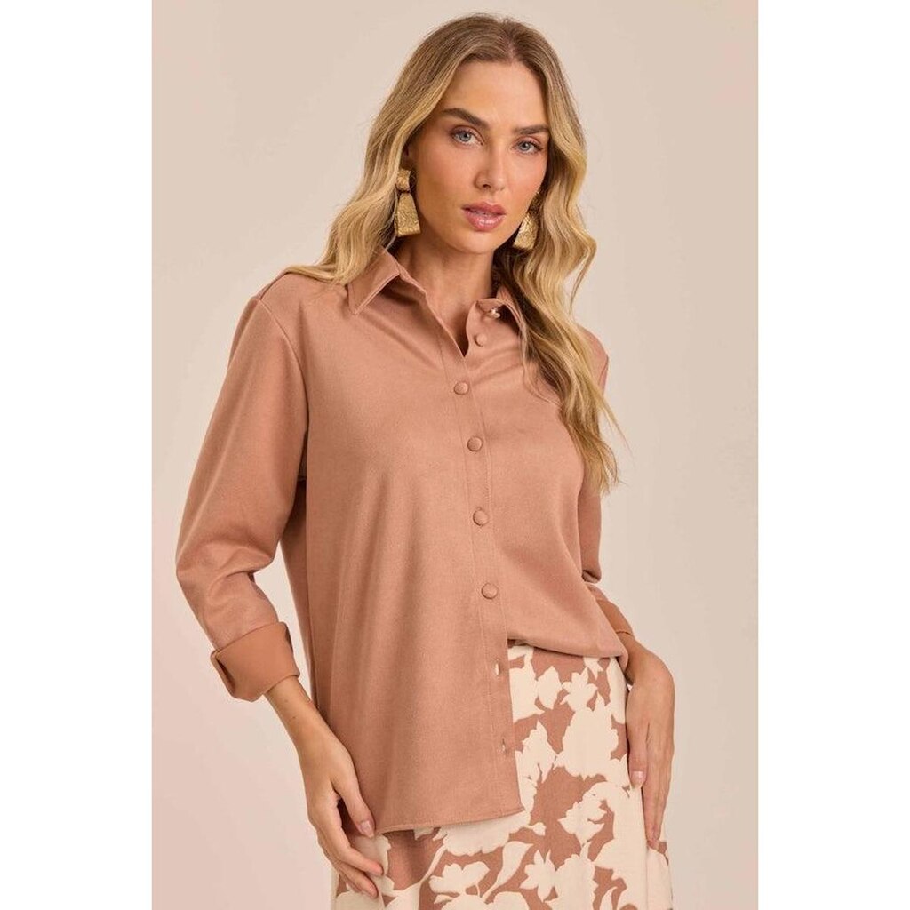 CAMISA MANGA LONGA SUEDE DOCE TRAMA FEMININA